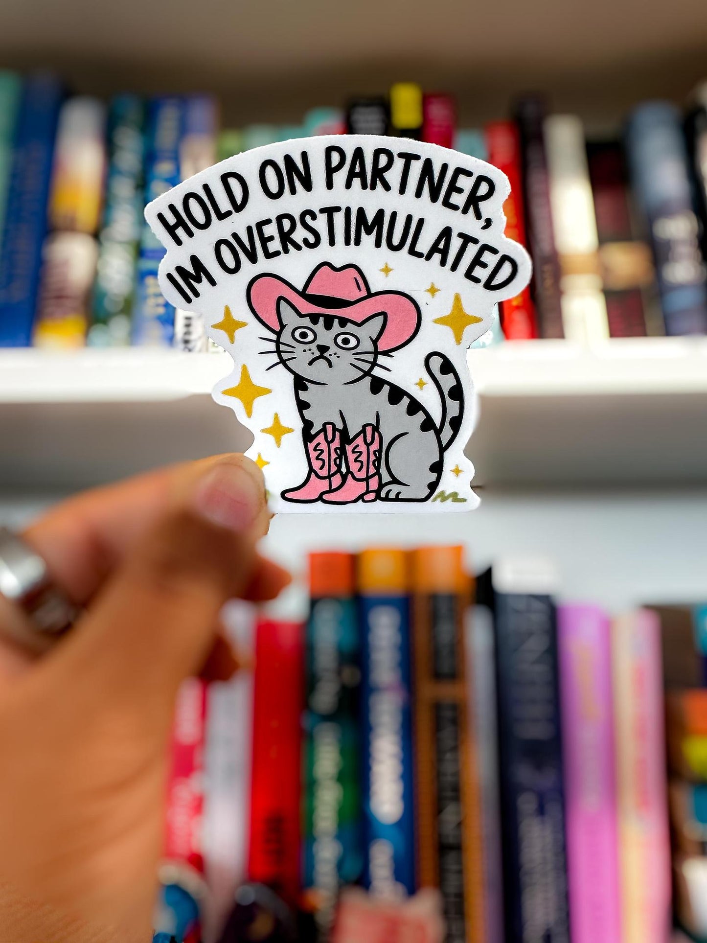 Hold On Partner Cowboy Overstimulated Cat Waterproof Vinyl Sticker