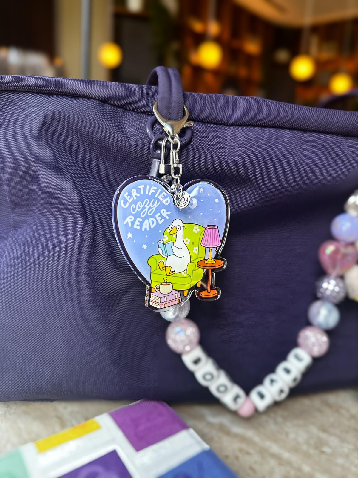 Certified Cozy Reader Goose Acrylic Bag Charm
