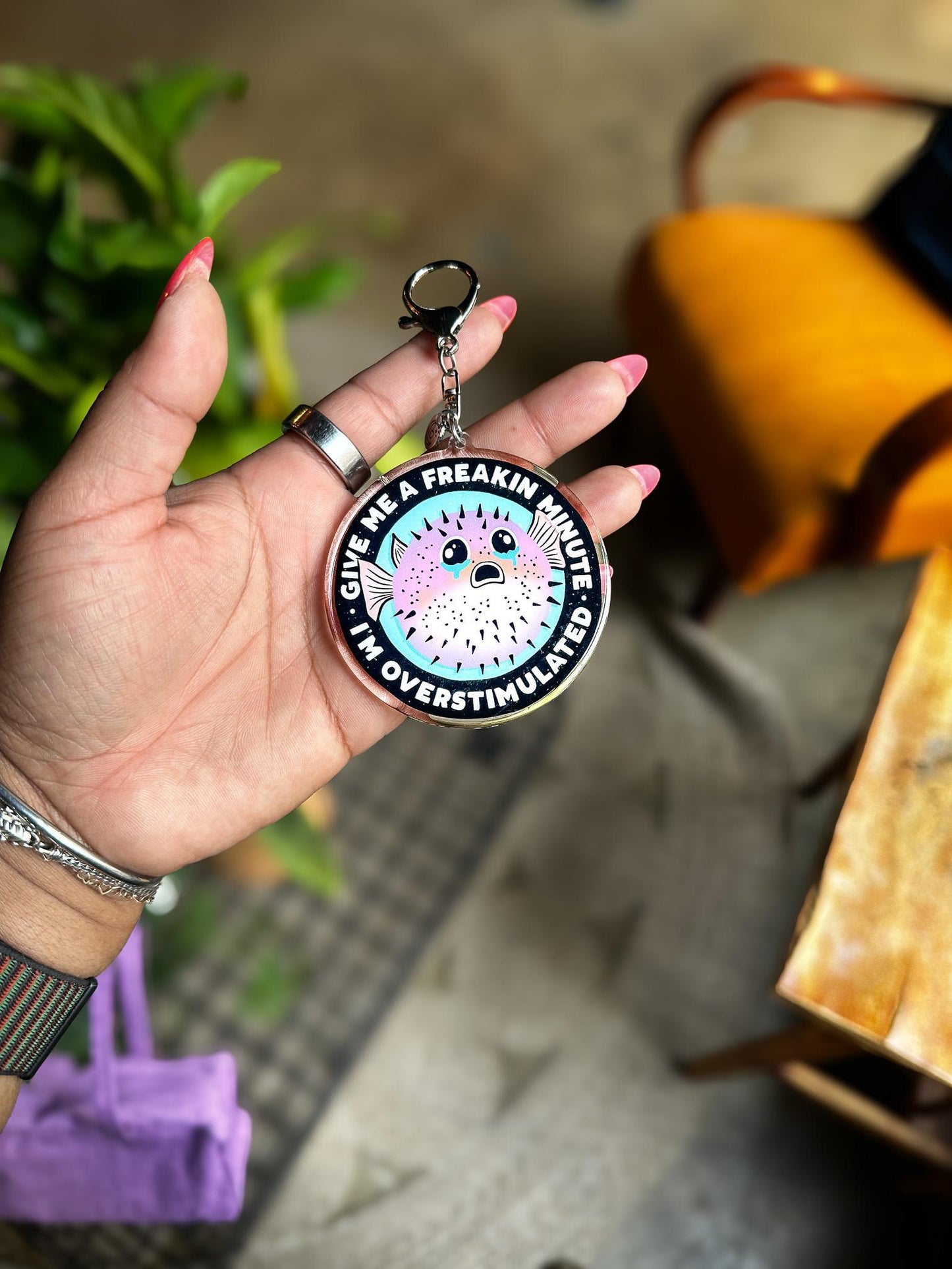 Give Me a Freakin Minute, I'm Overstimulated Acrylic Bag Charm