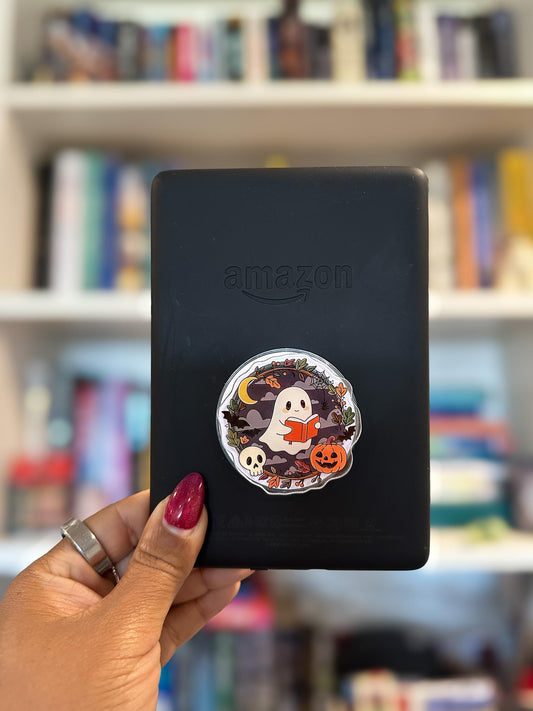 Spooky Reading Ghost MagSafe Grip | Halloween Bookish Phone Grip