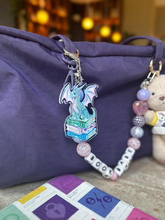 A Book Dragon's Happy Place Acrylic Bag Charm