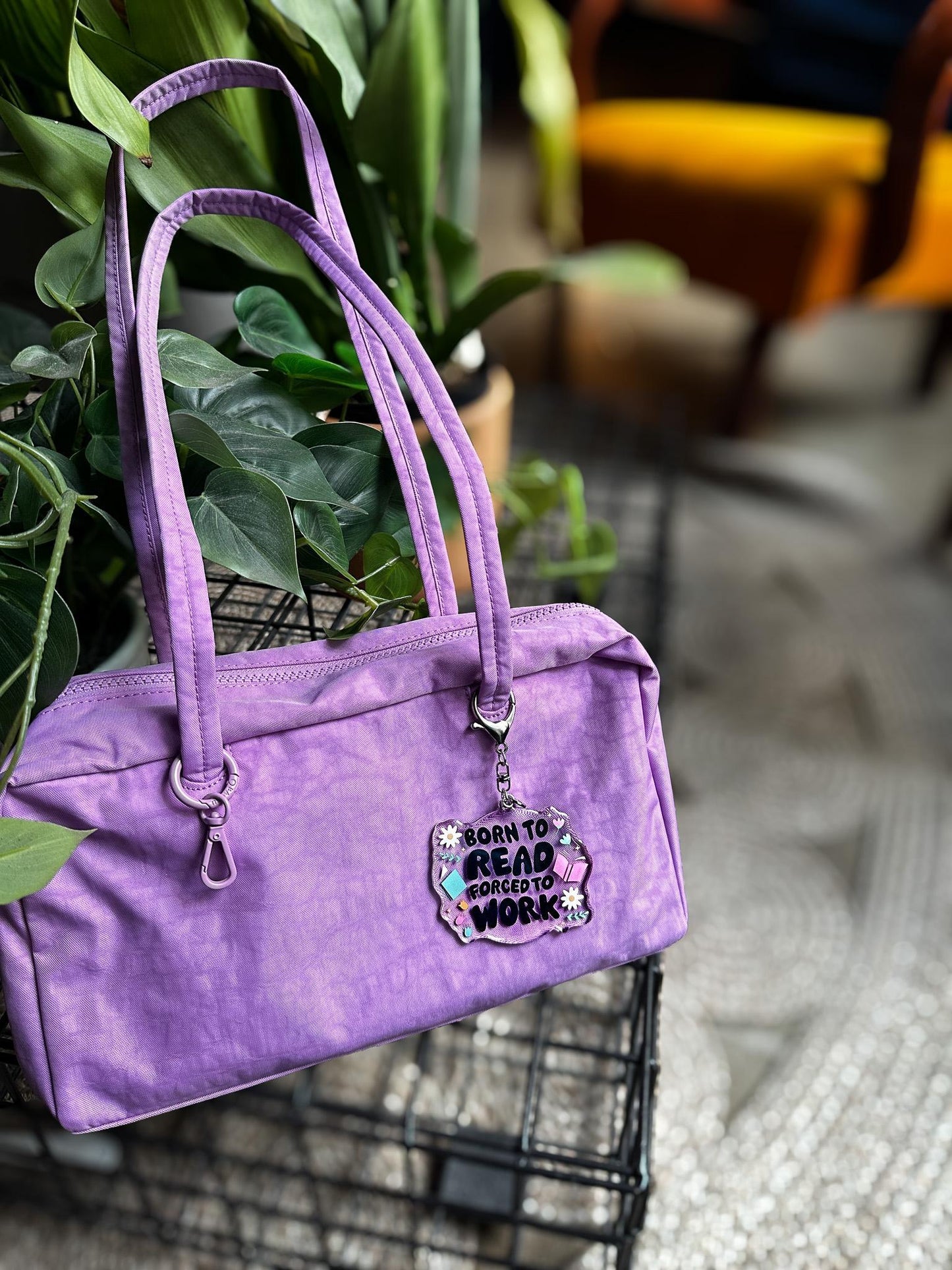 Born to Read, Forced to Work Acrylic Bag Charm