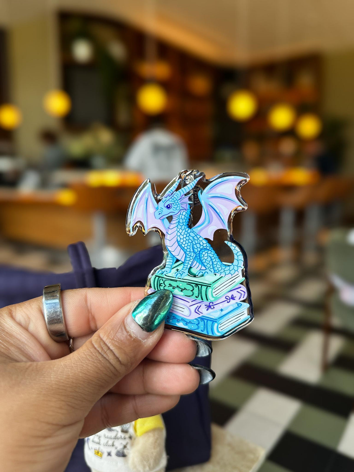A Book Dragon's Happy Place Acrylic Bag Charm
