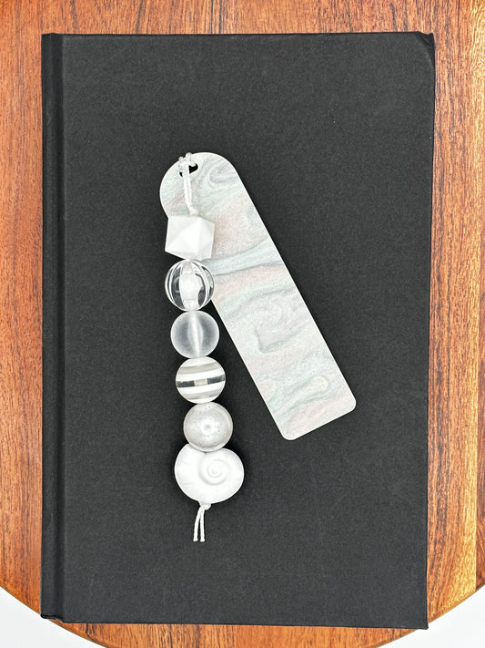 White "Monochrome Muse" Beaded Bookmark