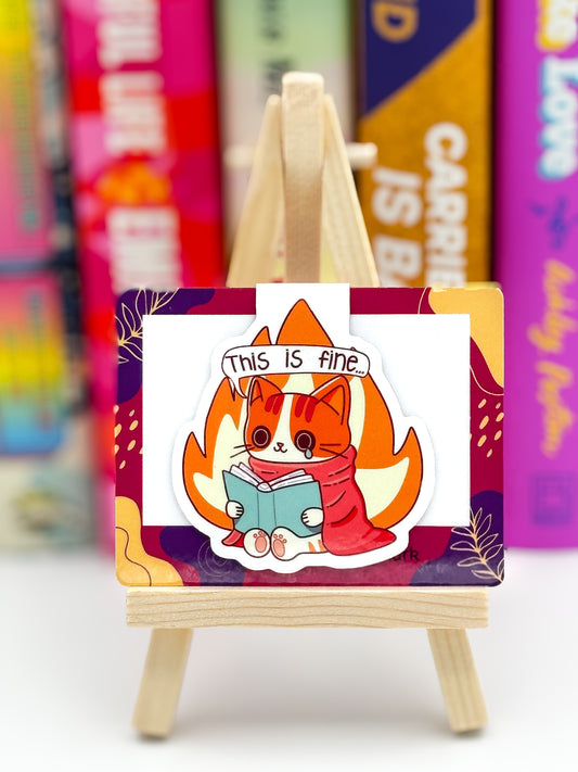 “This Is Fine” Reading Cat – Magnetic Bookmark