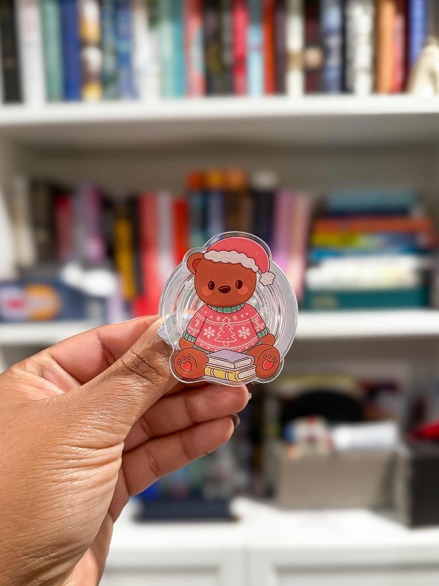 Cozy Christmas Book Bear MagSafe Phone Grip